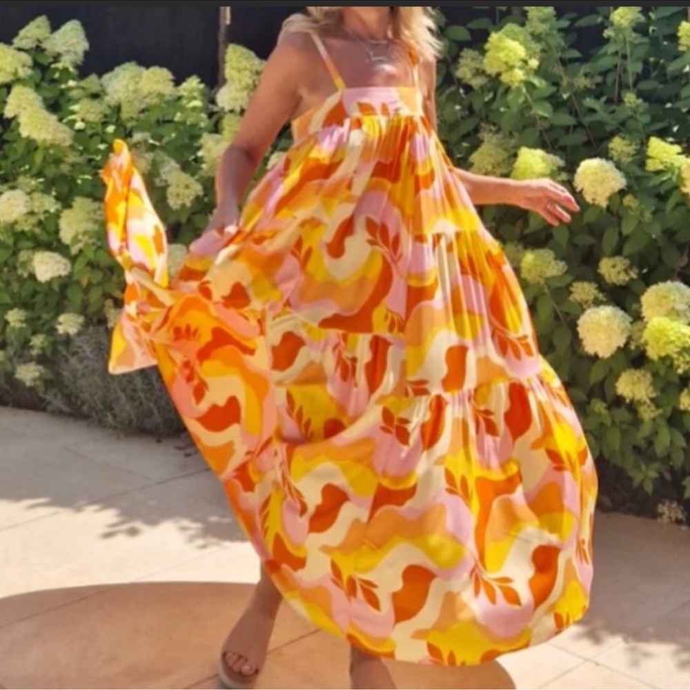 Abel The Label Anthropologie Orange Pink Boho Maxi Dress - Picture 2 of 6